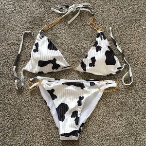 Cow Print Bikini with Gold Chain Straps